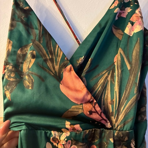 LULUS Still the One Maxi Dress Gown Emerald Green Floral Satin Wedding Guest S - Picture 6 of 13